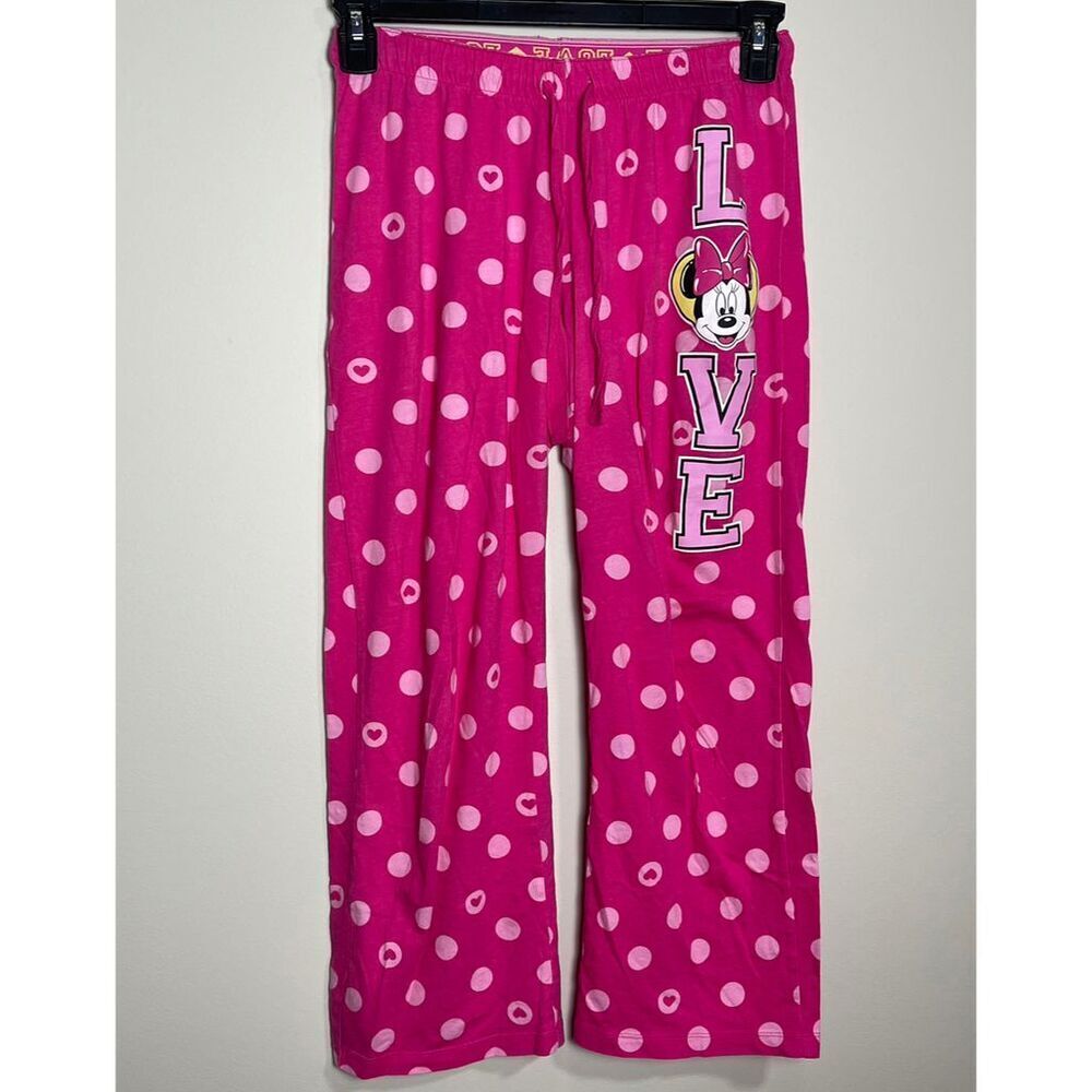 Disney Minnie Mouse Women's Pink Polka Dot Pajama Capris - Picture 1 of 9